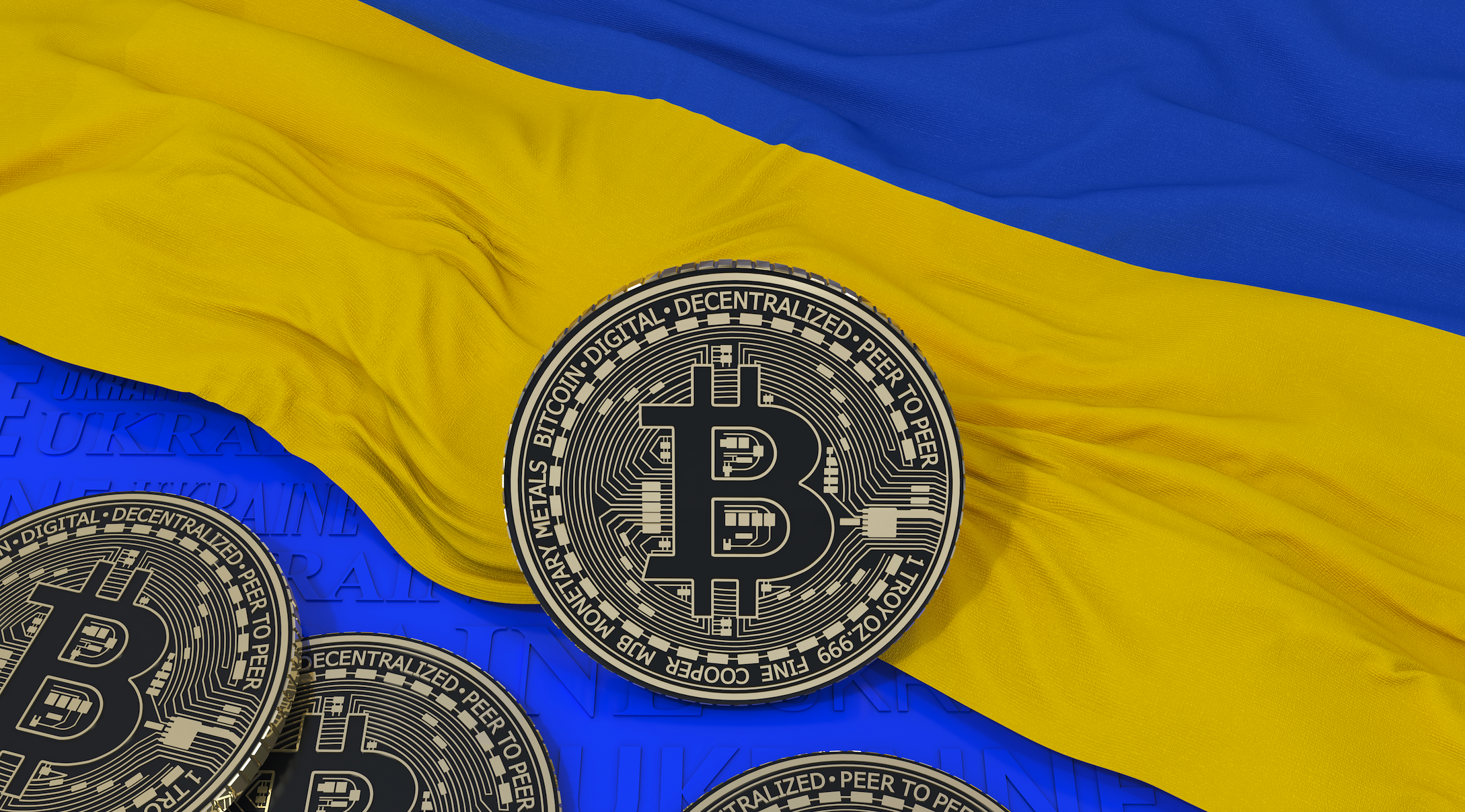 moeda de bitcoin com bandeira da Ucrânia
